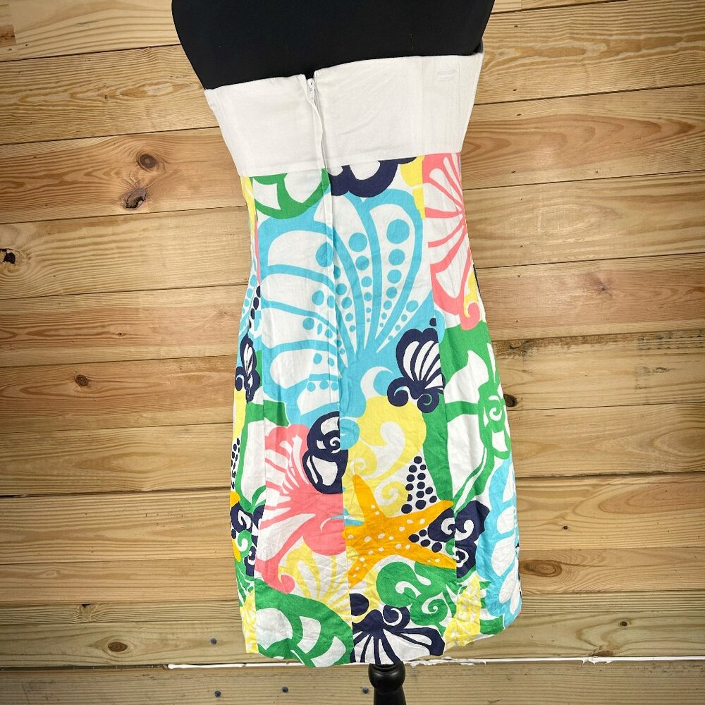 Lilly Pulitzer Strapless Sweetheart Dress in White, Coral, Aqua, Yellow & Navy - Picture 3 of 4